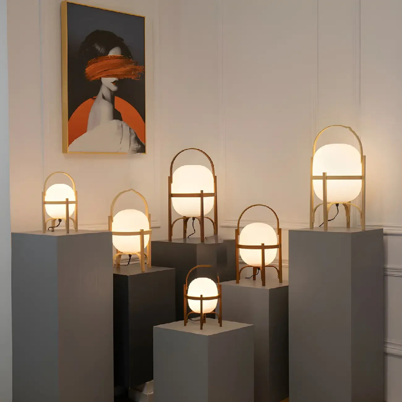 Geometric Plug In Wood Frame LED Table Lamp for Bedroom