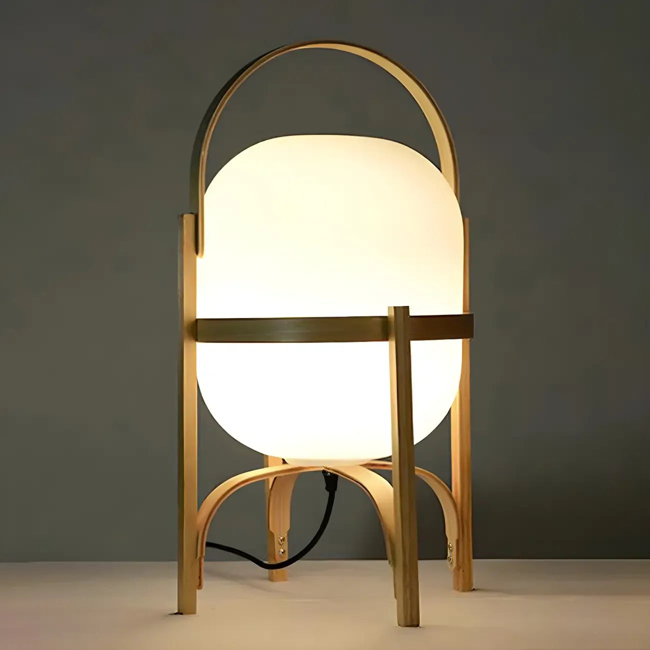 Geometric Plug In Wood Frame LED Table Lamp for Bedroom