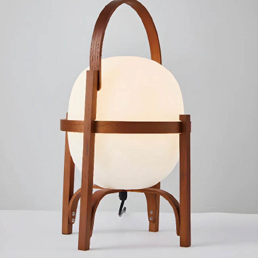 Geometric Plug In Wood Frame LED Table Lamp for Bedroom