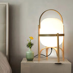 Geometric Plug In Wood Frame LED Table Lamp for Bedroom