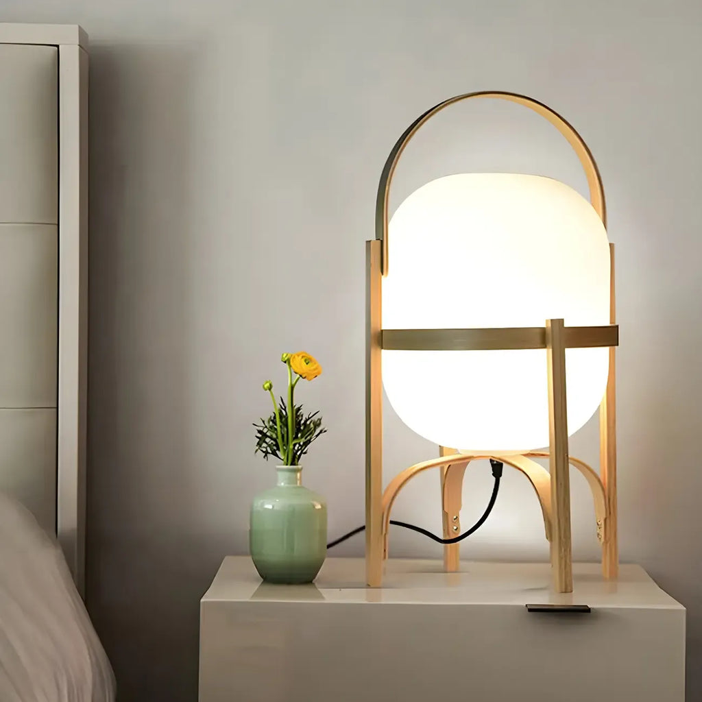 Geometric Plug In Wood Frame LED Table Lamp for Bedroom