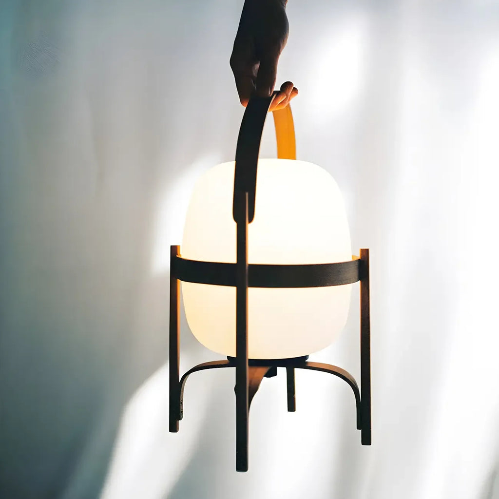 Geometric Plug In Wood Frame LED Table Lamp for Bedroom