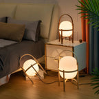 Geometric Plug In Wood Frame LED Table Lamp for Bedroom