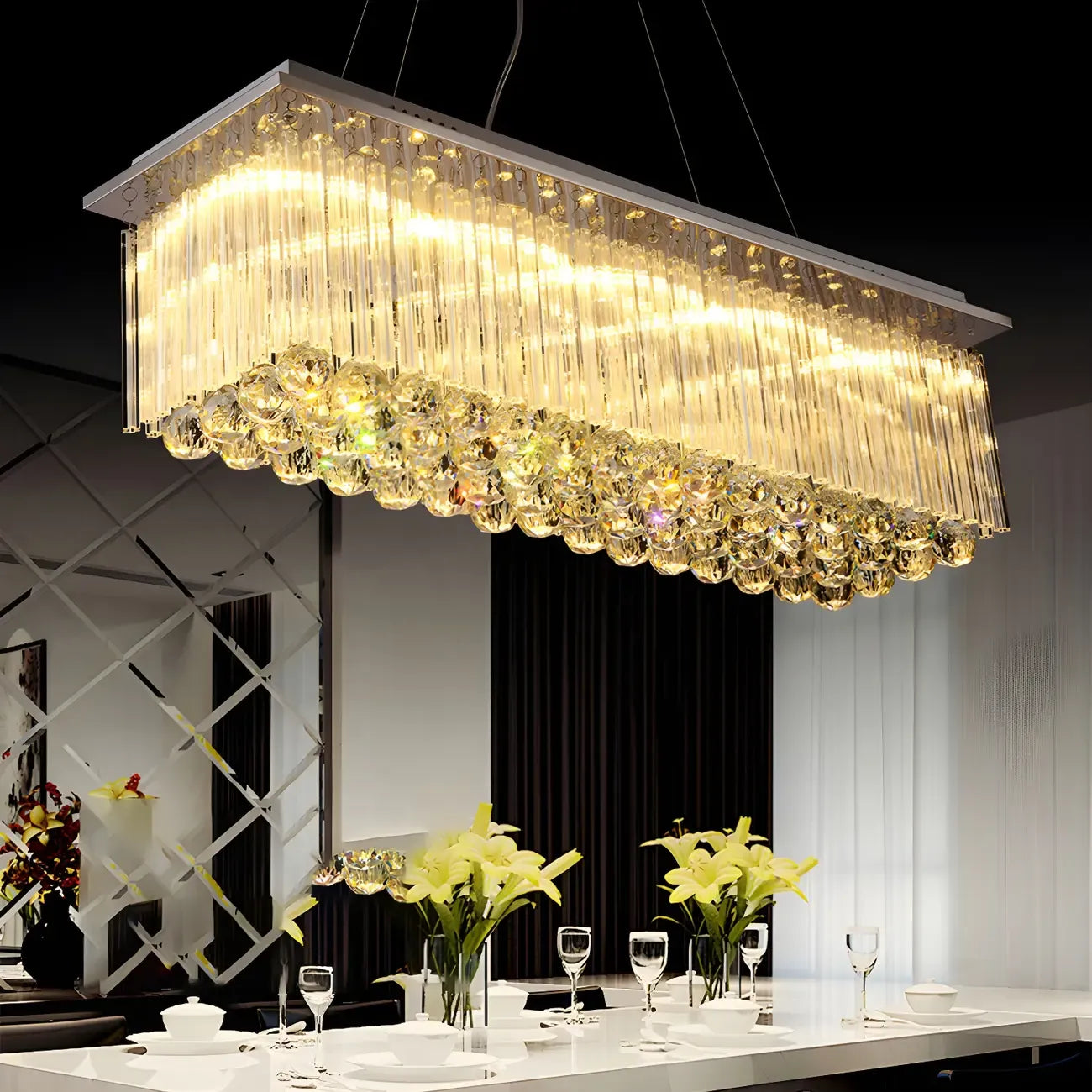 Luxurious Crystal LED Rectangular Pendant Light