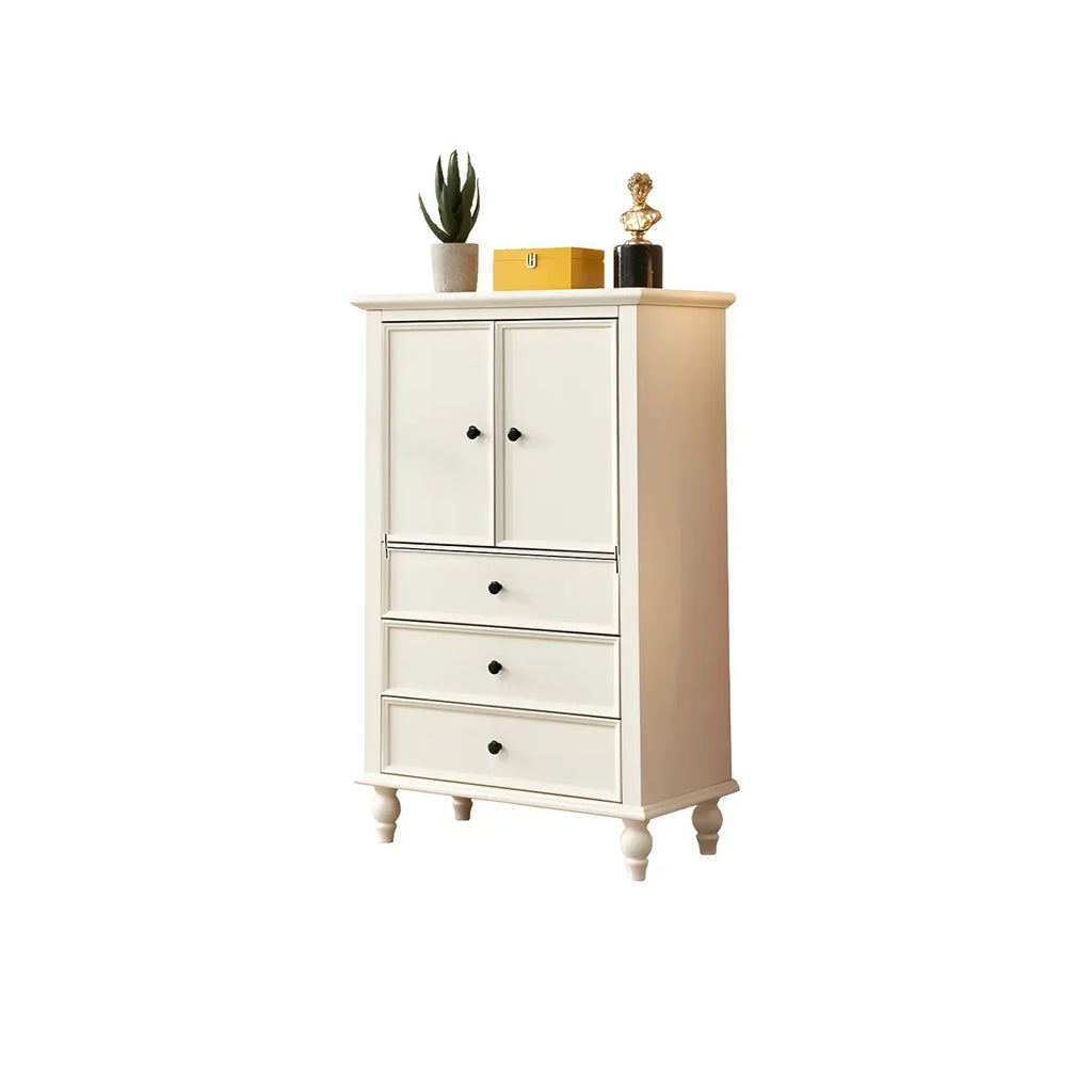 Glam Vertical White Wooden Dresser with Cabinet