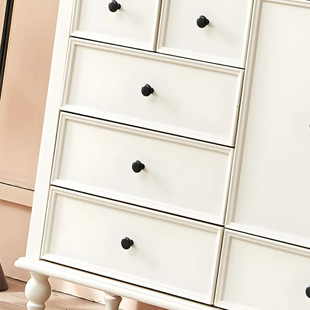 Glam Vertical White Wooden Dresser with Cabinet