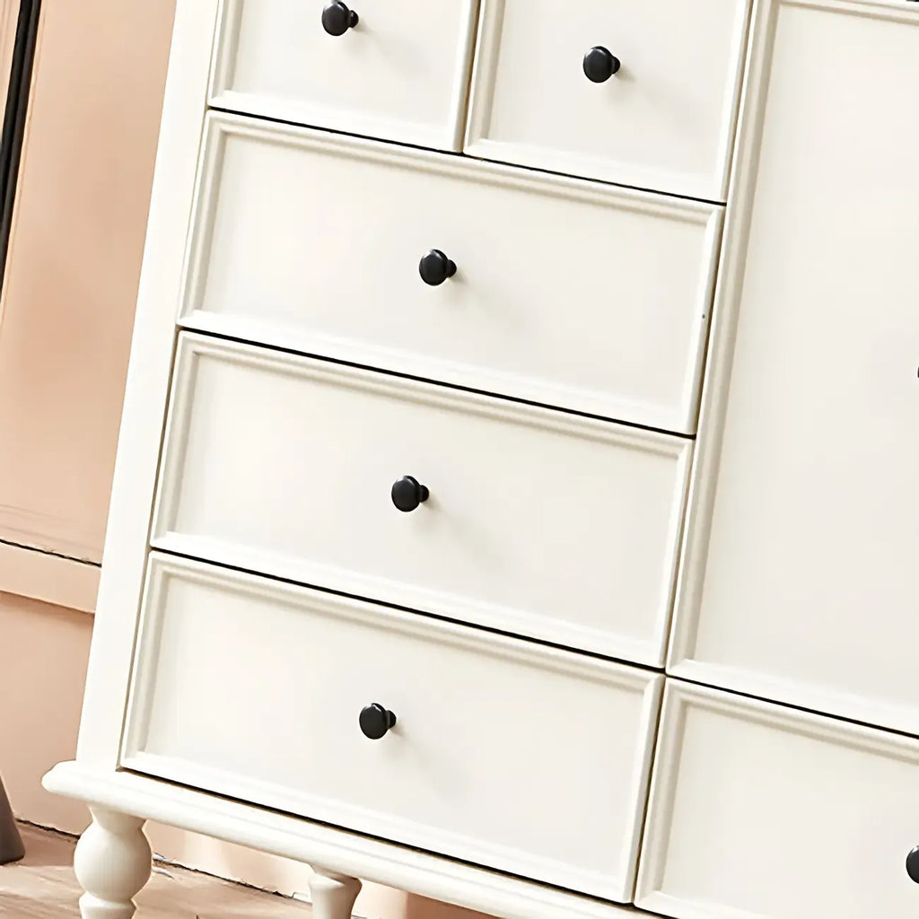 Glam Vertical White Wooden Dresser with Cabinet