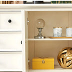 Glam Vertical White Wooden Dresser with Cabinet