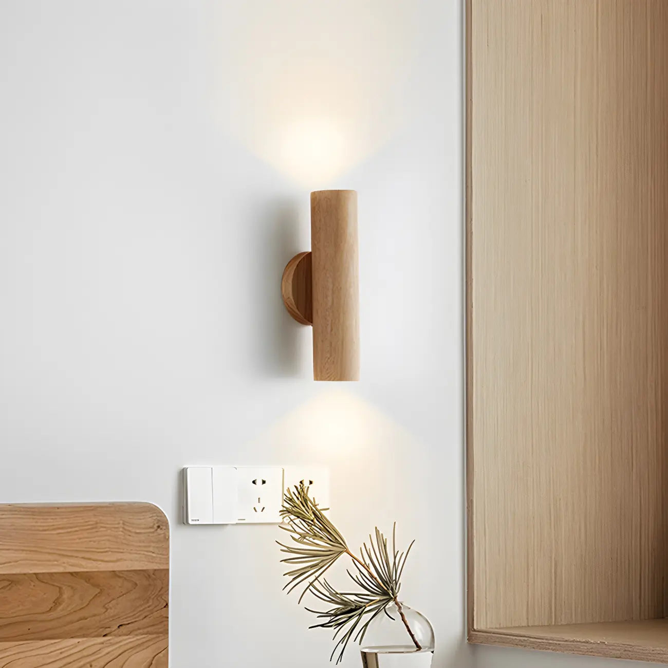 Nordic Cylinder Wood Up Down LED Wall Sconce