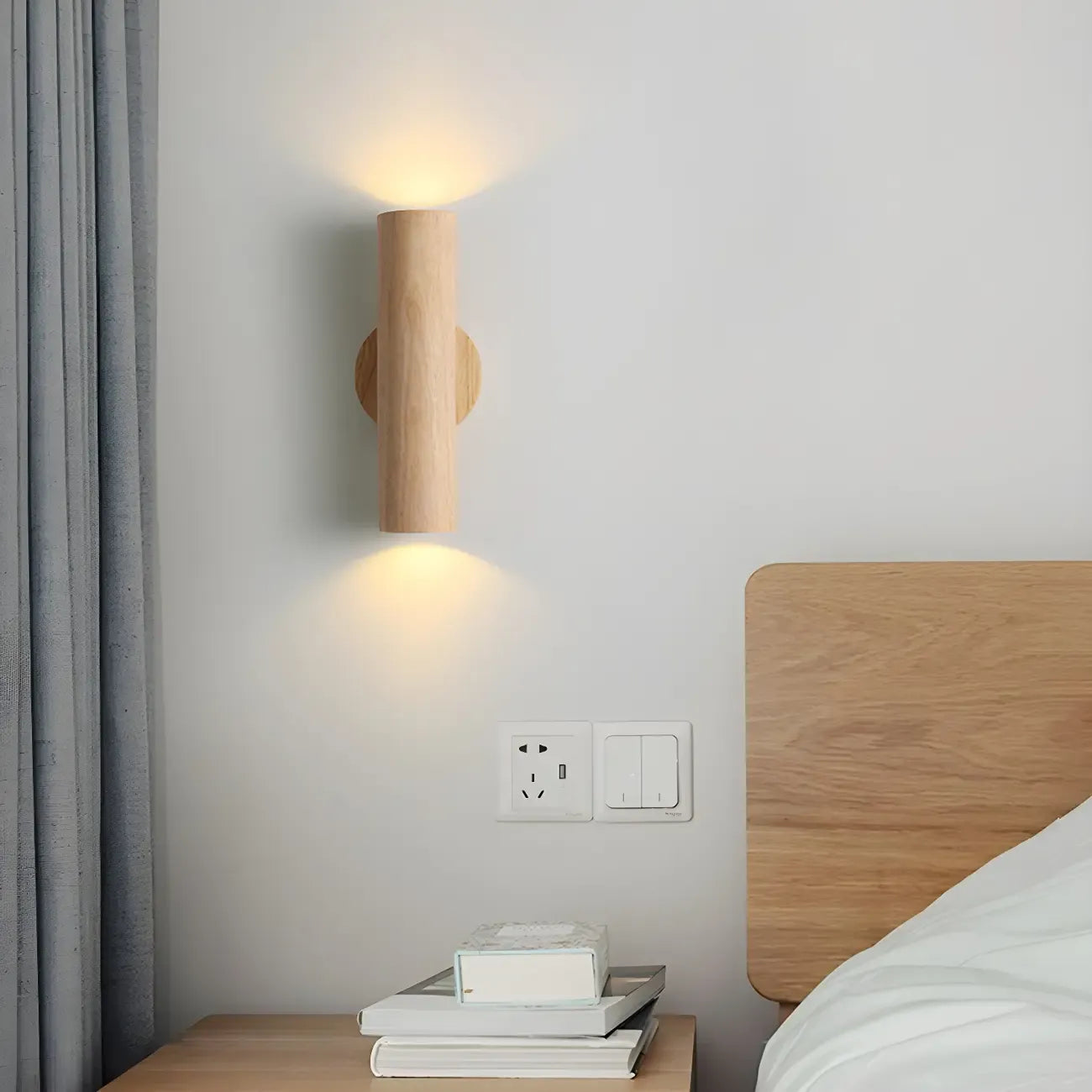 Nordic Cylinder Wood Up Down LED Wall Sconce