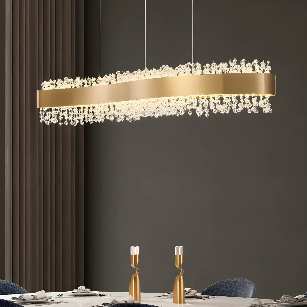 Adjustable Gold Crystal Island Light for Kitchens