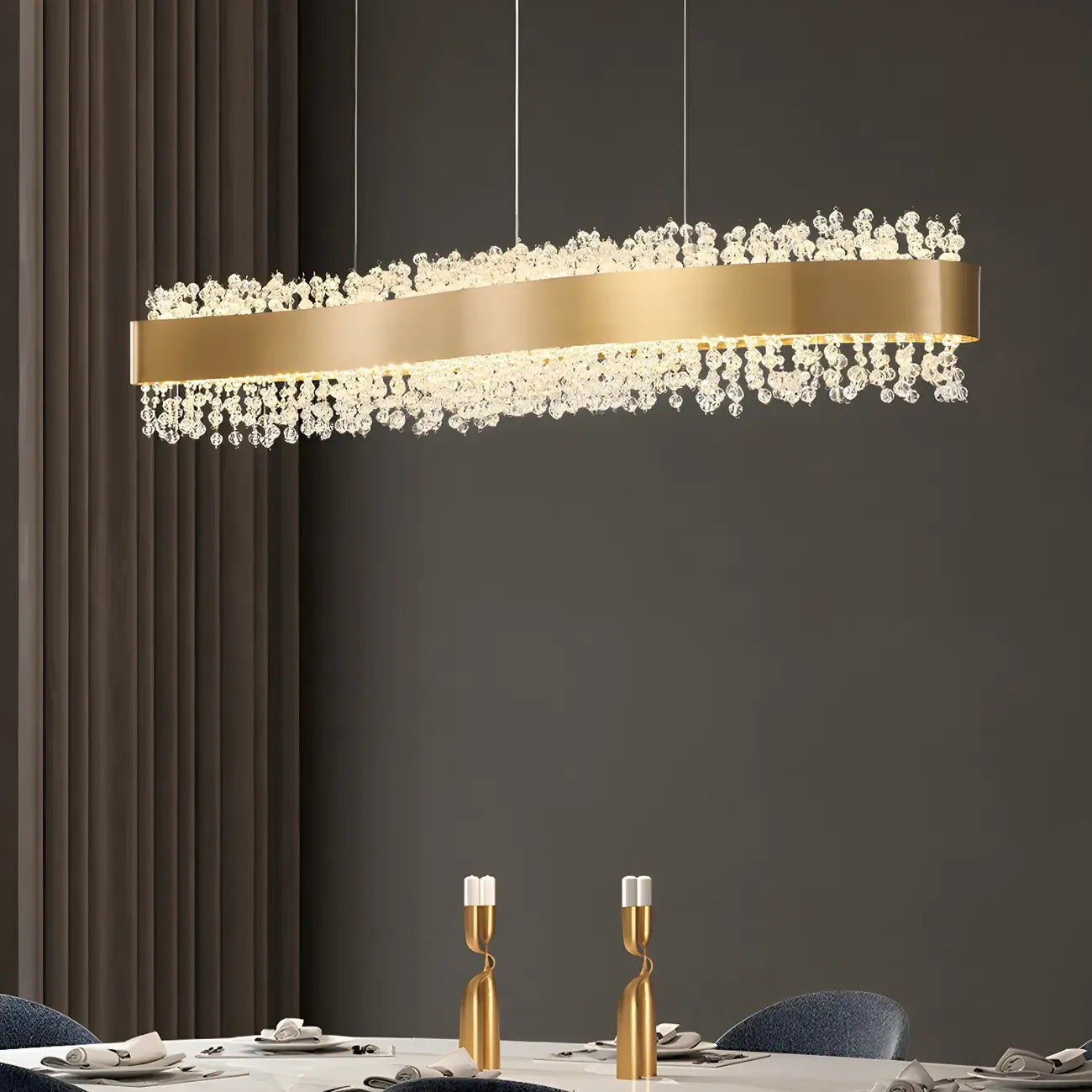 Adjustable Gold Crystal Island Light for Kitchens