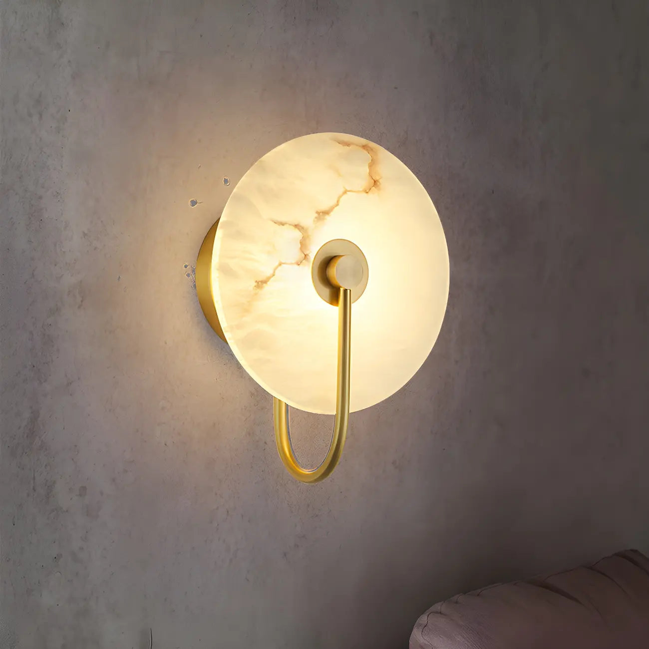 Modern Round White Stone LED Wall Sconce for Bedroom