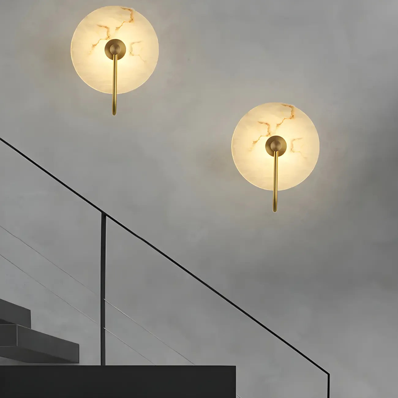 Modern Round White Stone LED Wall Sconce for Bedroom