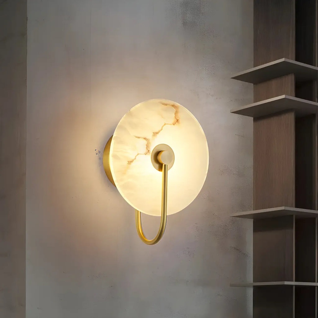 Modern Round White Stone LED Wall Sconce for Bedroom