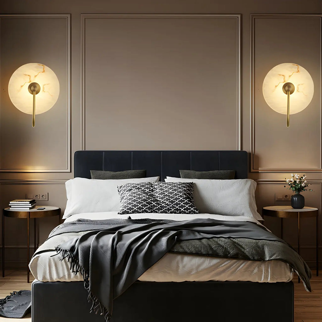 Modern Round White Stone LED Wall Sconce for Bedroom