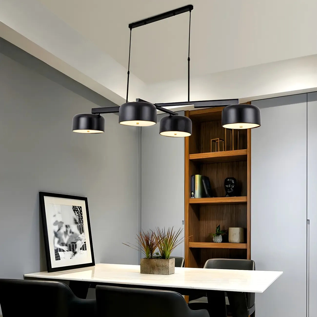 Minimalist 4-Light Cylinder Chandelier with Metal Frame