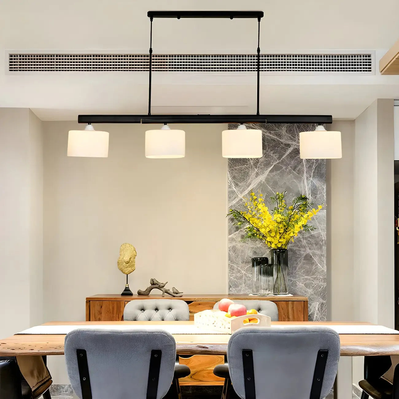 Minimalist 4-Light Cylinder Chandelier with Metal Frame