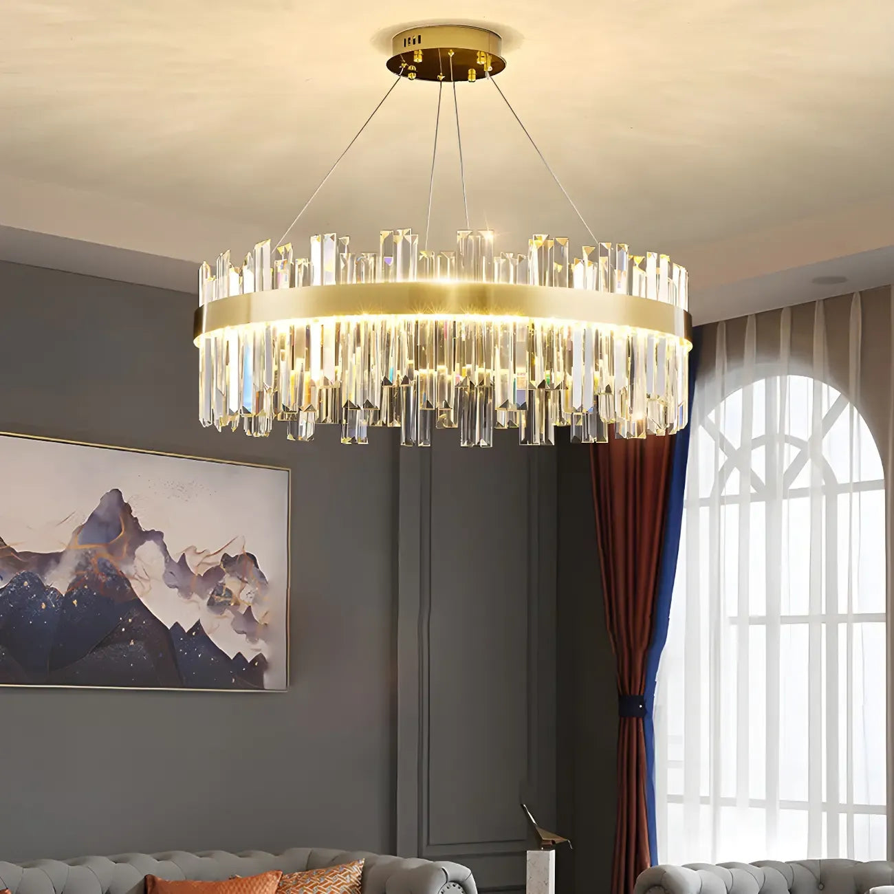 Glamorous Gold Round Crystal LED Chandelier for Living Room