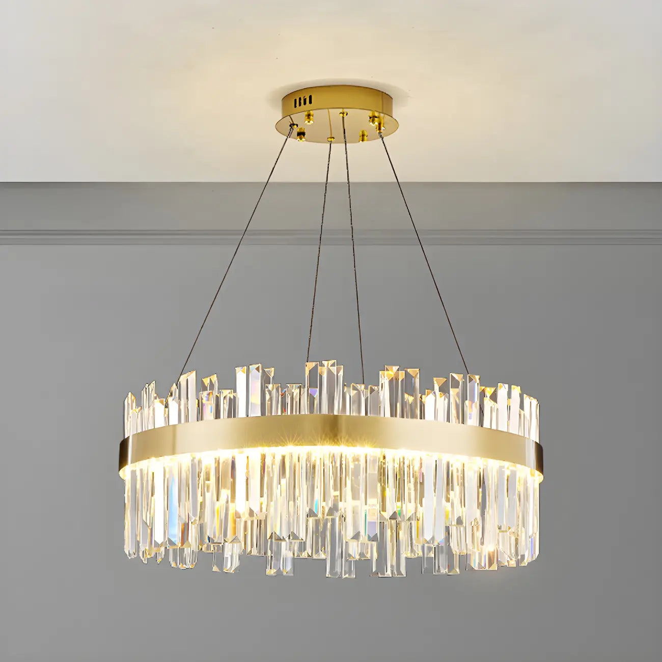 Glamorous Gold Round Crystal LED Chandelier for Living Room