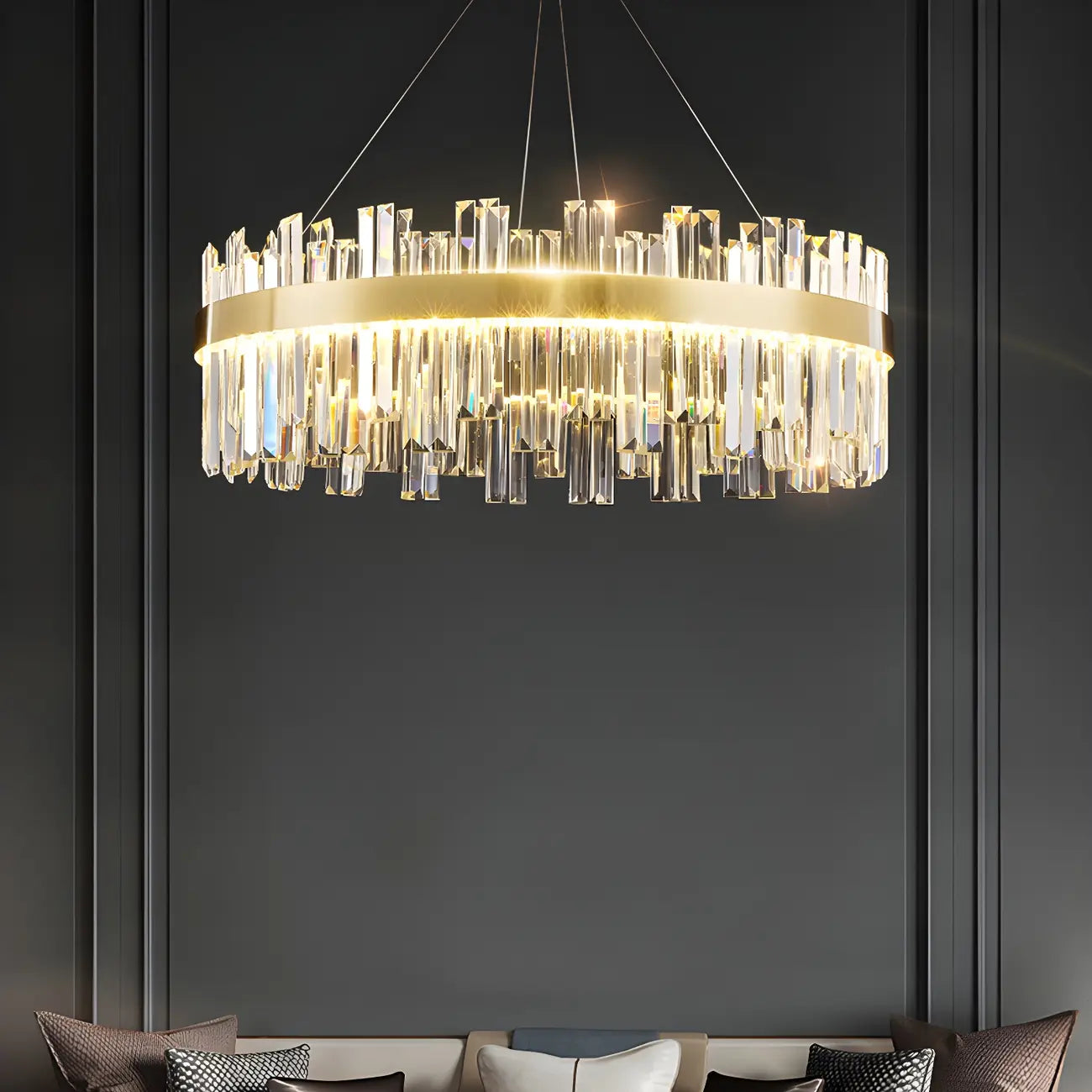 Glamorous Gold Round Crystal LED Chandelier for Living Room
