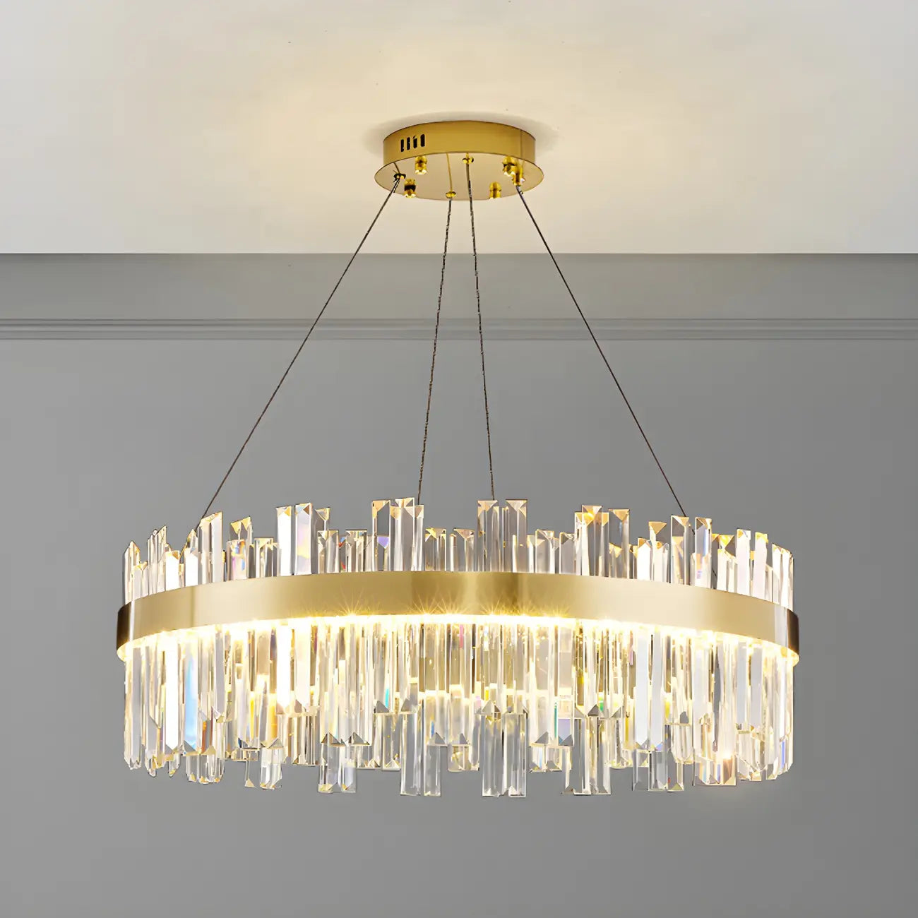 Glamorous Gold Round Crystal LED Chandelier for Living Room