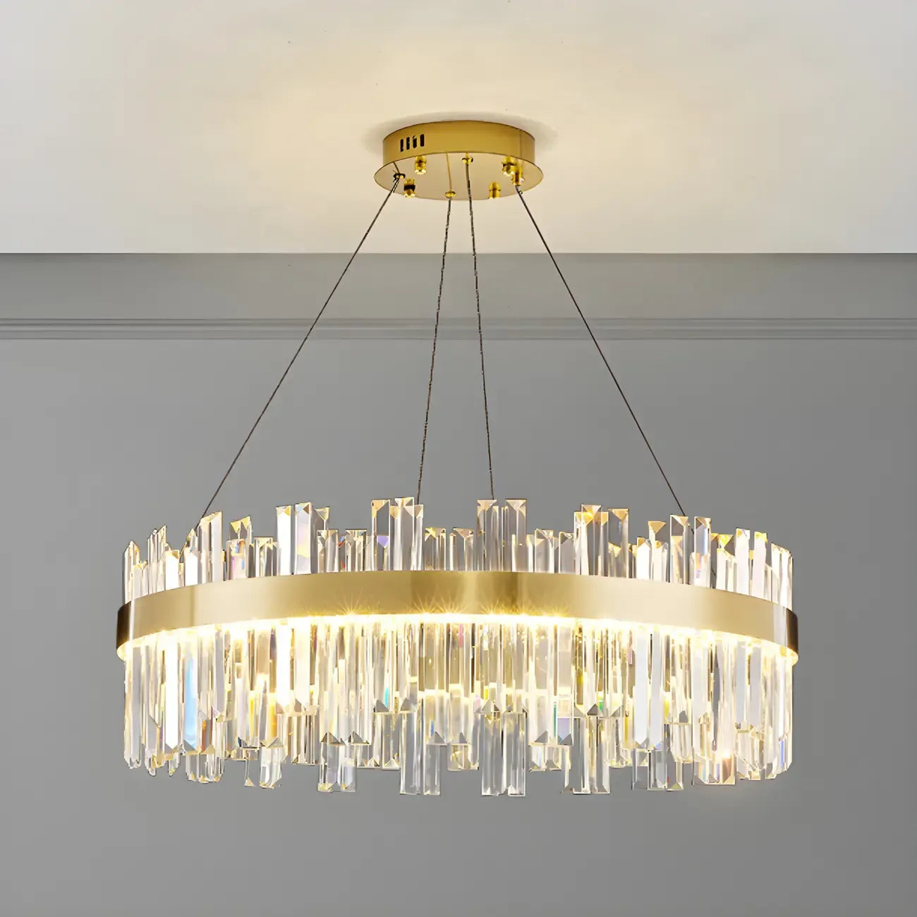 Glamorous Gold Round Crystal LED Chandelier for Living Room