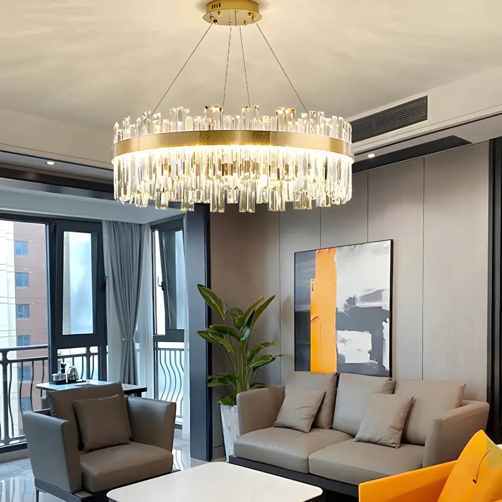 Glamorous Gold Round Crystal LED Chandelier for Living Room