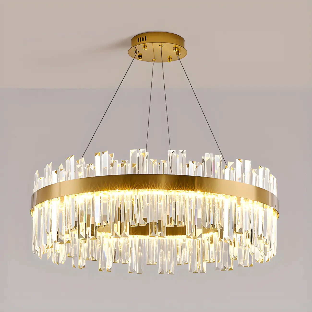 Glamorous Gold Round Crystal LED Chandelier for Living Room