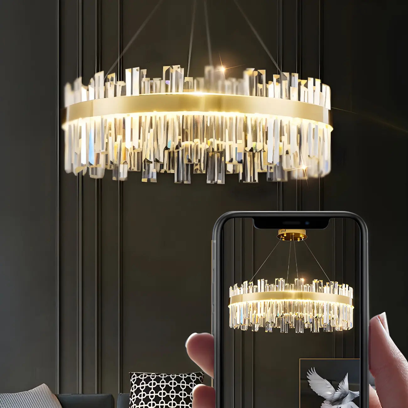 Glamorous Gold Round Crystal LED Chandelier for Living Room