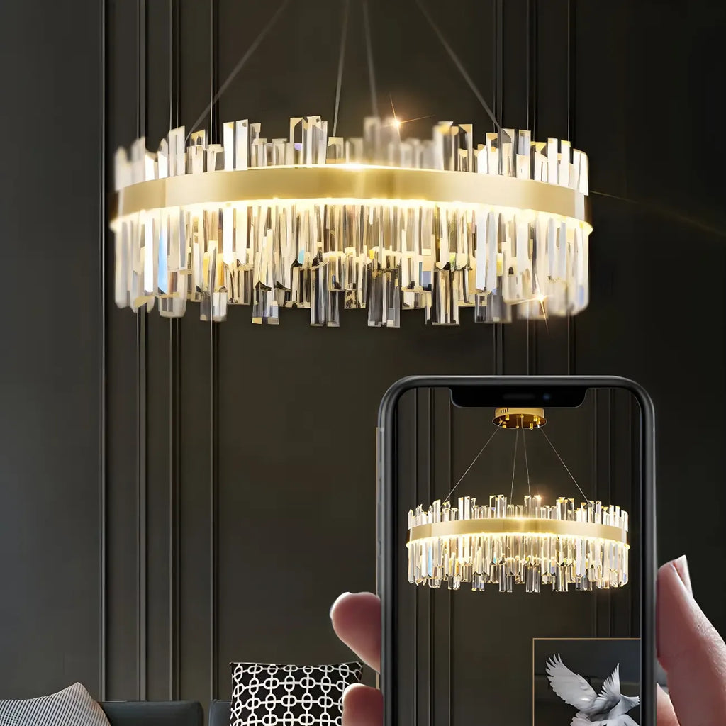 Glamorous Gold Round Crystal LED Chandelier for Living Room