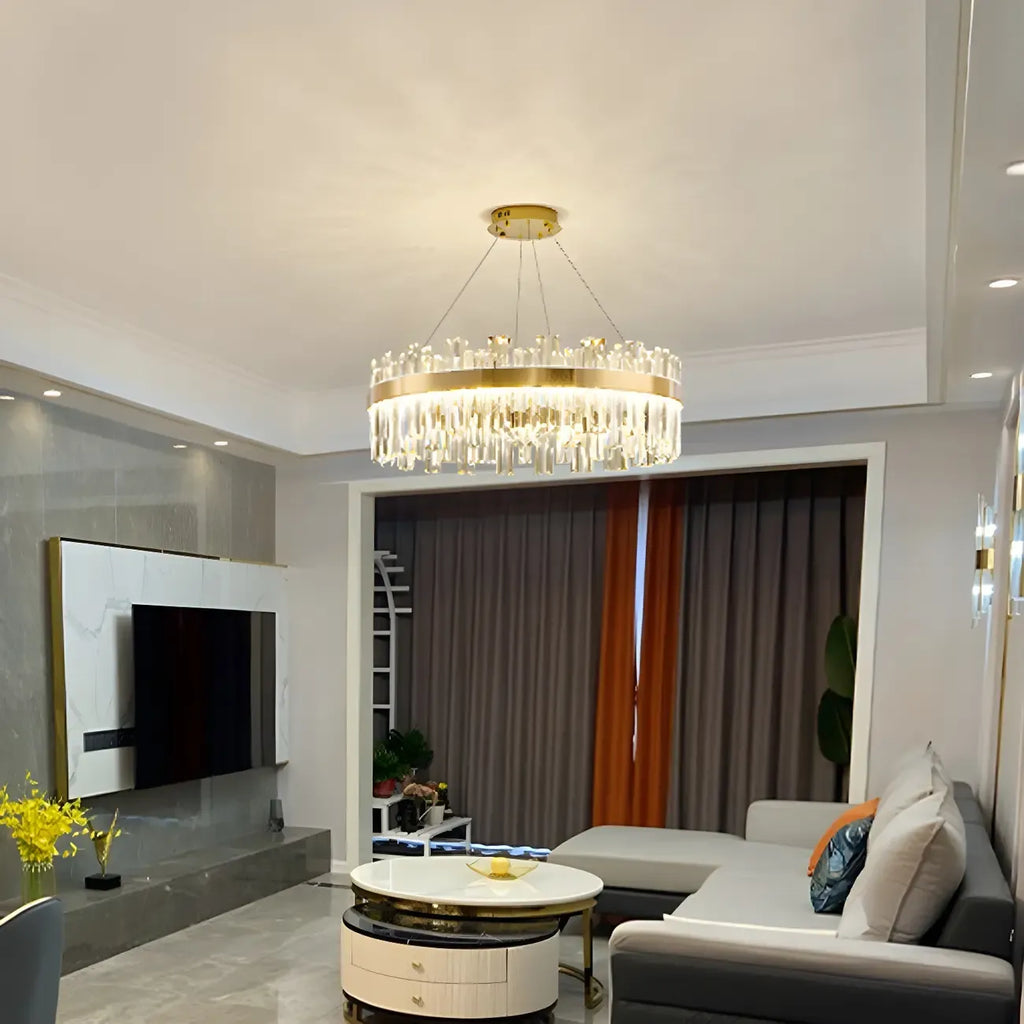 Glamorous Gold Round Crystal LED Chandelier for Living Room