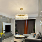 Glamorous Gold Round Crystal LED Chandelier for Living Room