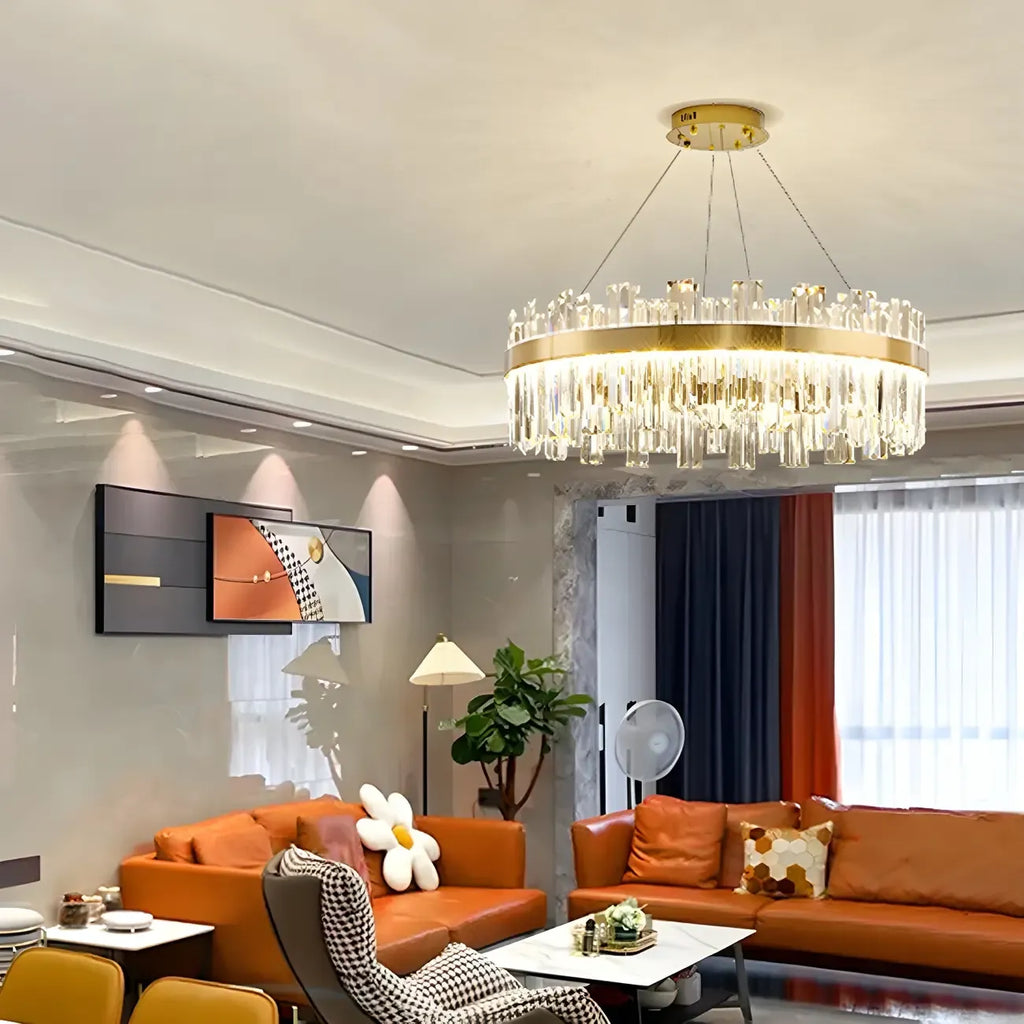 Glamorous Gold Round Crystal LED Chandelier for Living Room