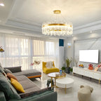 Glamorous Gold Round Crystal LED Chandelier for Living Room