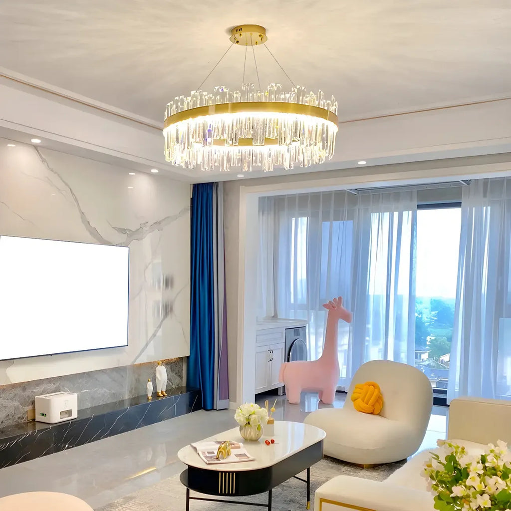 Glamorous Gold Round Crystal LED Chandelier for Living Room