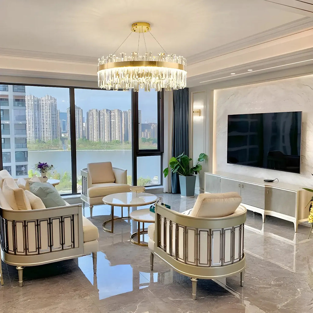 Glamorous Gold Round Crystal LED Chandelier for Living Room