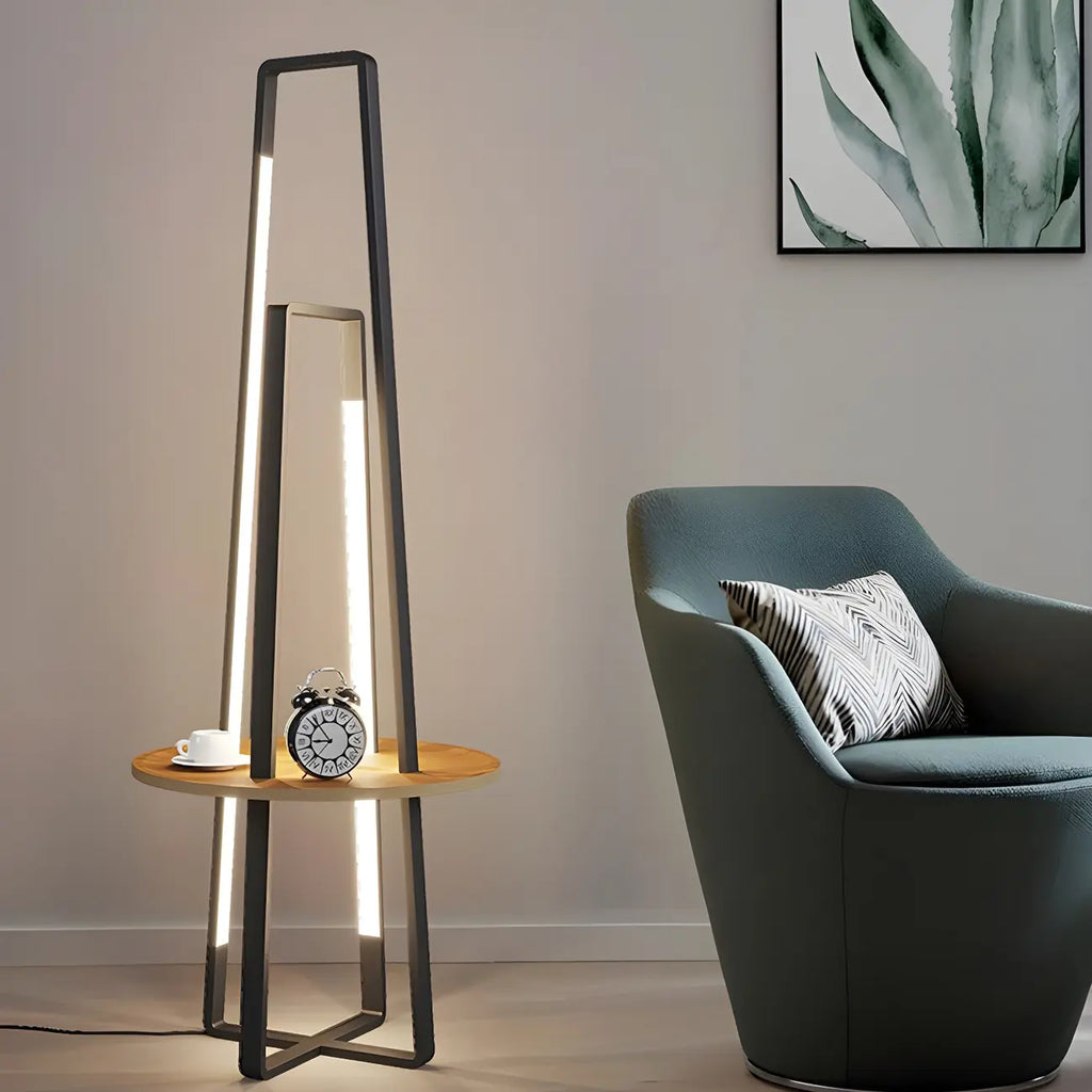 63Black Linear LED Floor Lamp with Shelf for Living Room