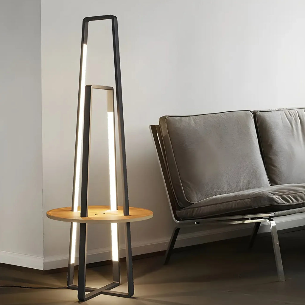 63Black Linear LED Floor Lamp with Shelf for Living Room