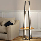 63Black Linear LED Floor Lamp with Shelf for Living Room