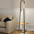 63Black Linear LED Floor Lamp with Shelf for Living Room