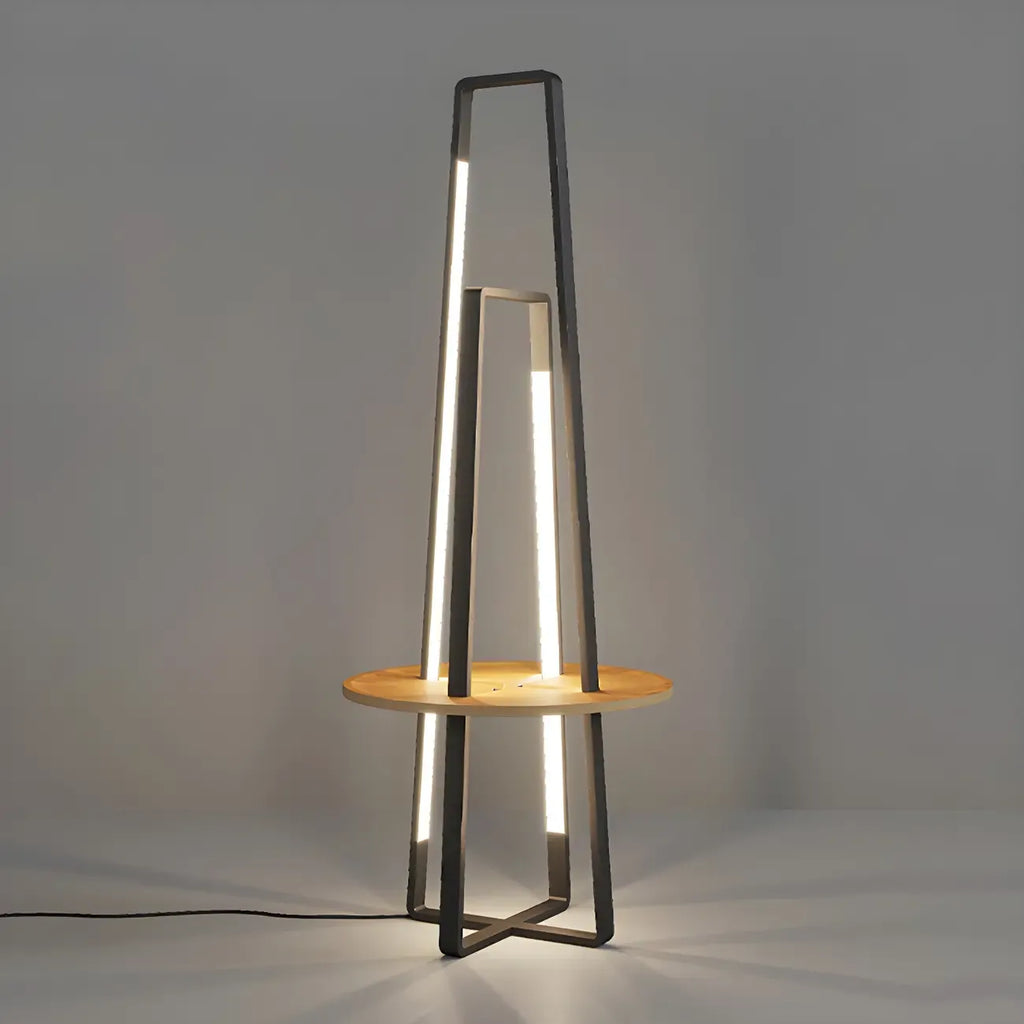 63Black Linear LED Floor Lamp with Shelf for Living Room