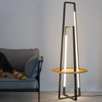 63Black Linear LED Floor Lamp with Shelf for Living Room