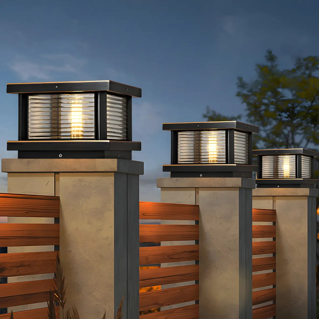 Modern Metal Glass Square Wired Post Cap Light