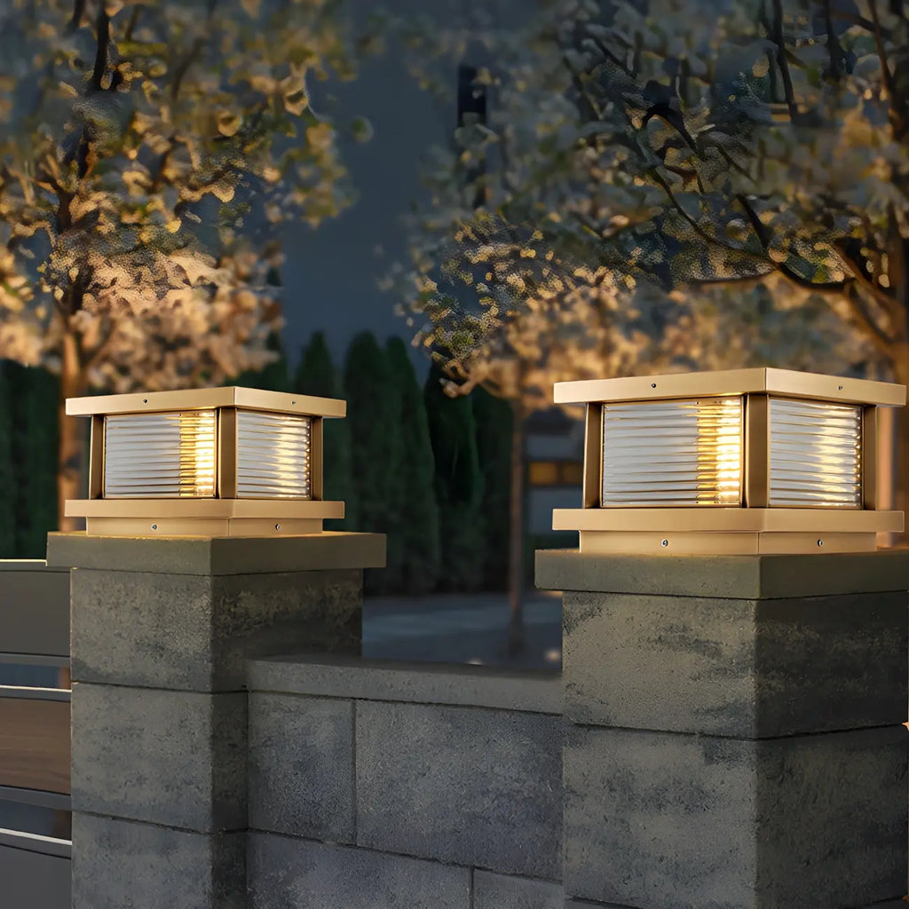 Modern Metal Glass Square Wired Post Cap Light