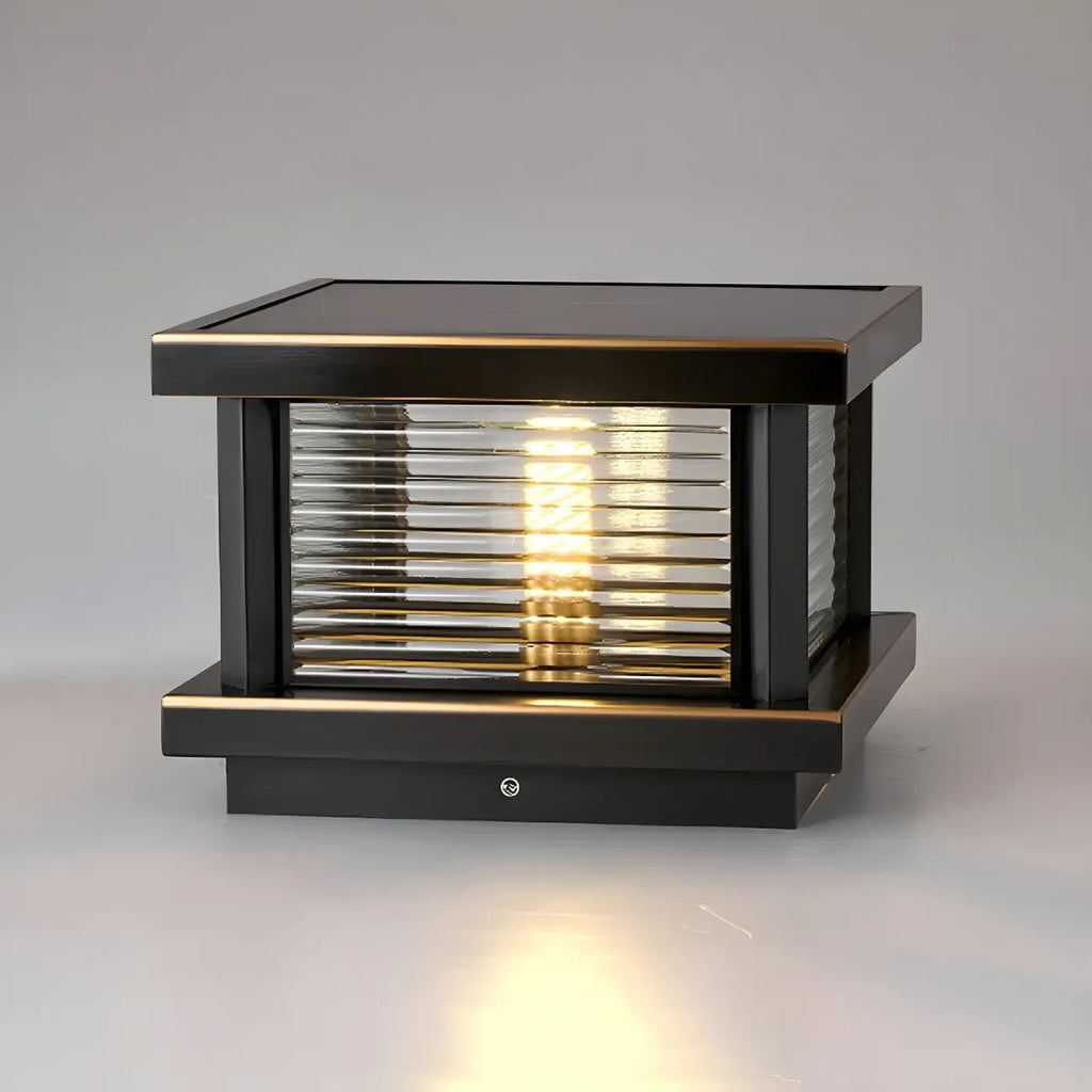 Modern Metal Glass Square Wired Post Cap Light