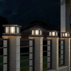 Modern Metal Glass Square Wired Post Cap Light