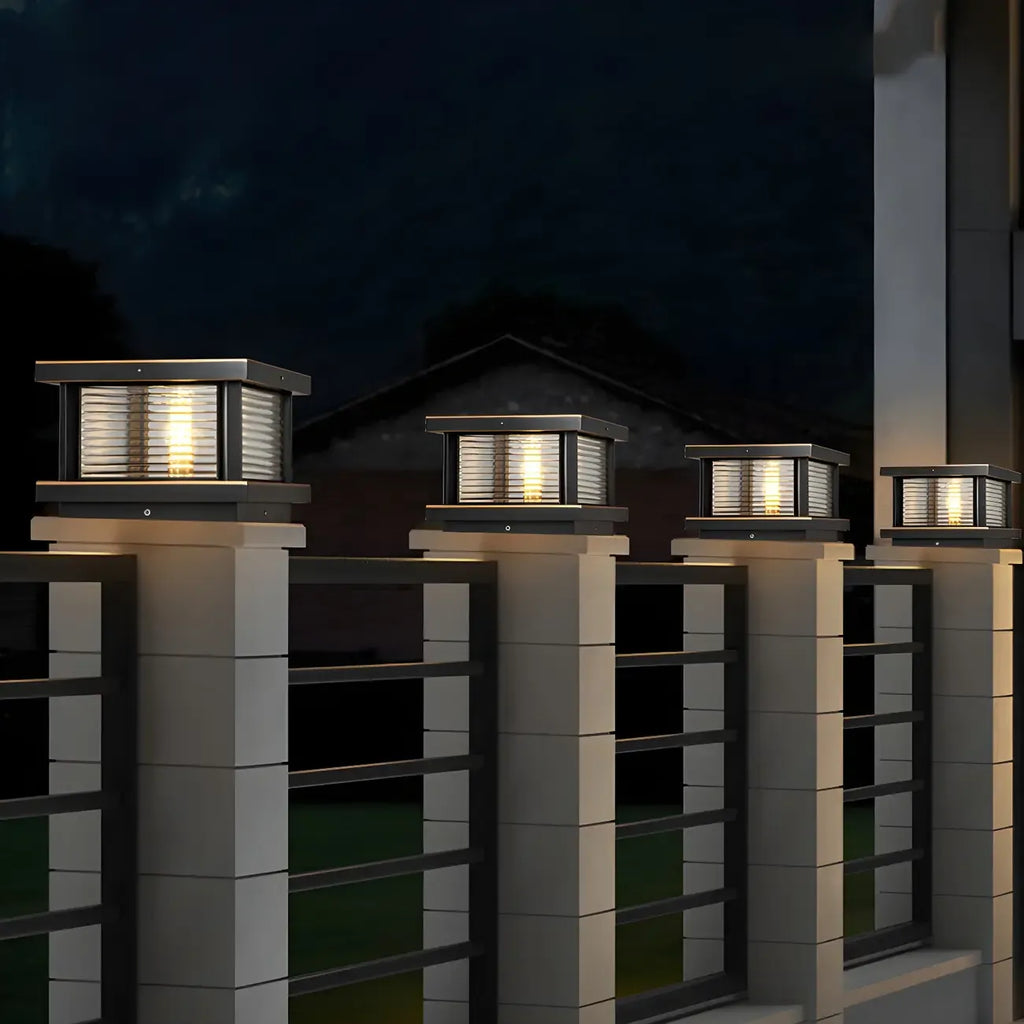 Modern Metal Glass Square Wired Post Cap Light