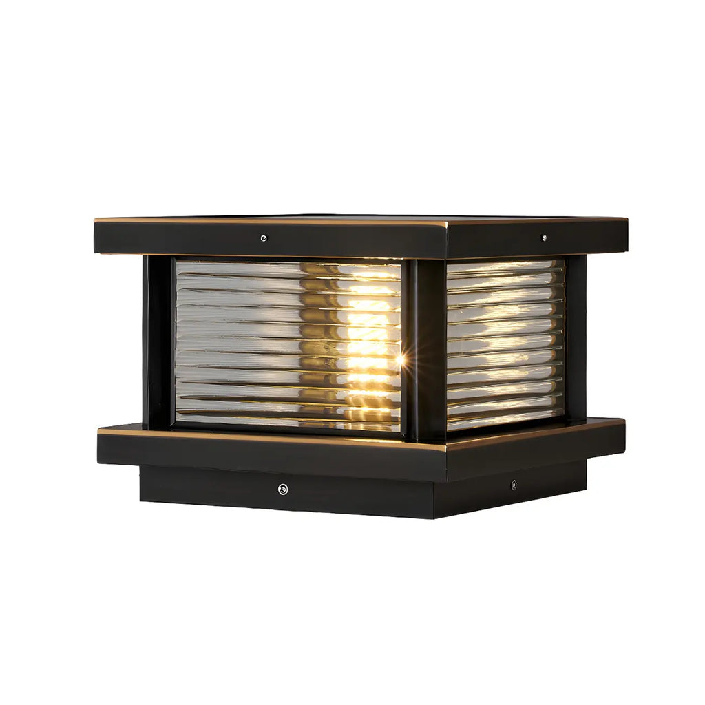 Modern Metal Glass Square Wired Post Cap Light