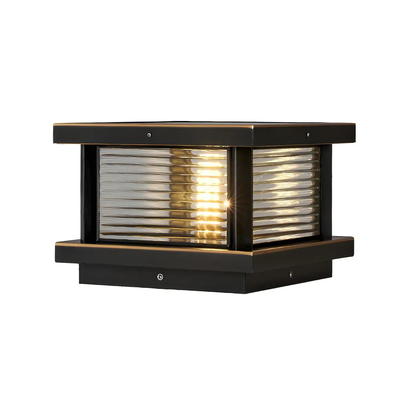 Modern Metal Glass Square Wired Post Cap Light